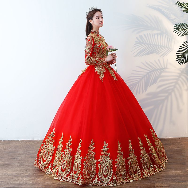 red long sleeve wedding dress