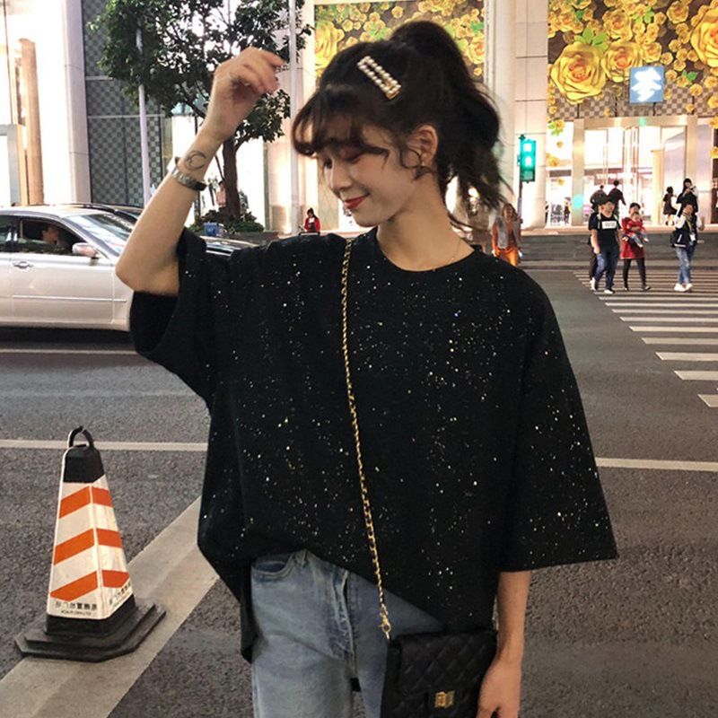 Summer 2019 New Korean Shining Star Sky Ladies Short Sleeve T