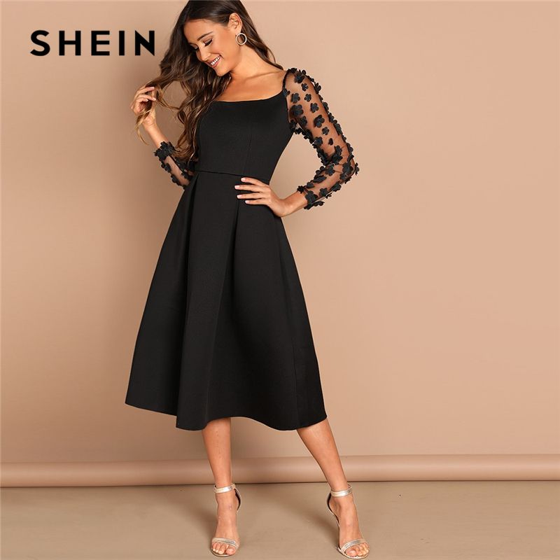Compra SheIn Night Out Contraste Malla Apliques Plisado Cuello Cuadrado  Rodilla Longitud Vestido Otoño Moderno Dama Workwear Mujeres Vestidos  Ly191115 Barato | Entrega Rápida Y Calidad | Es.Dhgate