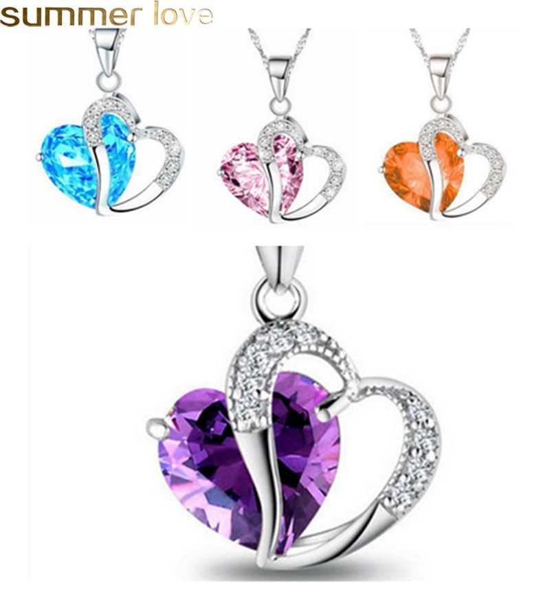 pink heart crystal necklace