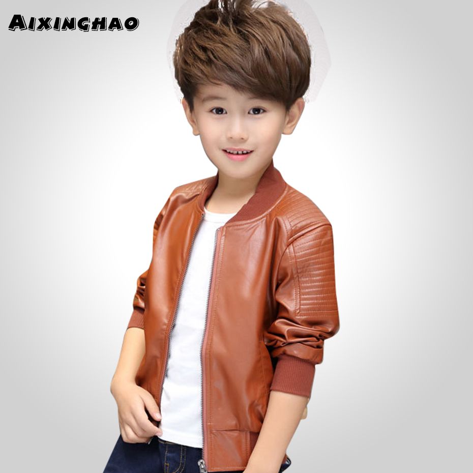 Children Girls Coats And Jackets Boys Leather Casual Turn-down Collar Jacket