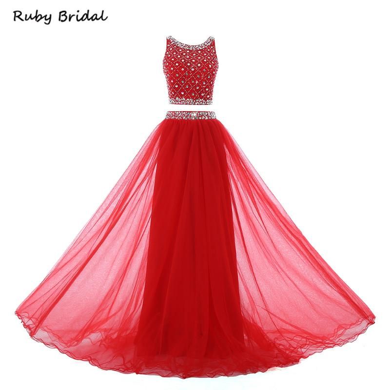 Vestidos de fiesta Ruby Bridal Vestido de Long Prom Tul A-Line Sexy con