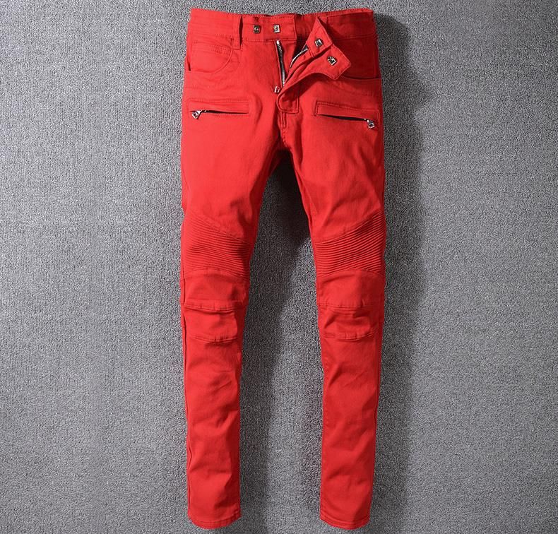 Compre Pantalones Moto Zippers De New France Style Para Hombre Pantalones  Vaqueros Biker Ripped Red Skinny Skinny Stretch Slim Slim Pantalones Tamaño  29 42 # 1068 A 42,37 € Del Jackhuang | Es.Dhgate.Com
