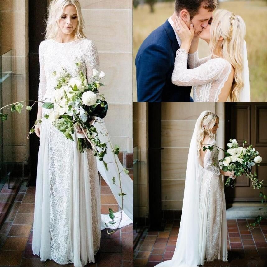 2019 Bohemian Beach Wedding Dresses Full Lace Long Sleeves Sexy