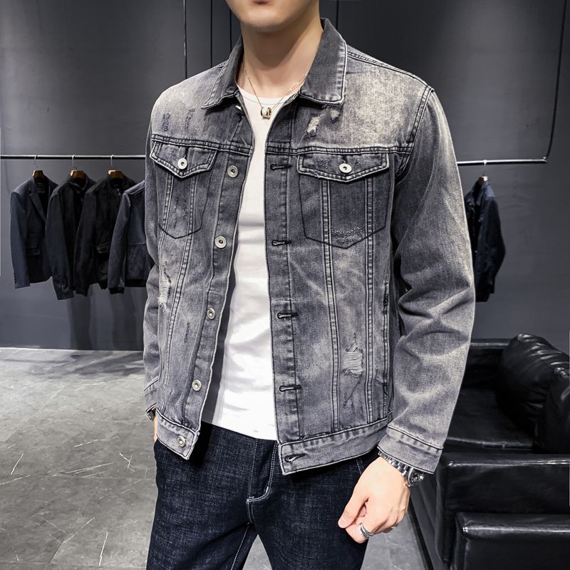 jaqueta jeans masculina cinza
