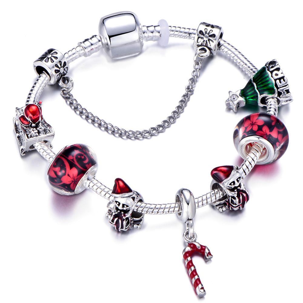 Acheter 2019 Bracelet À Breloques De Noël Les Femmes Avec Le Père Noël Et  Les Perles De Sapin De Noël Conviennent Au Bracelet Pandora De 5,69 € Du ...
