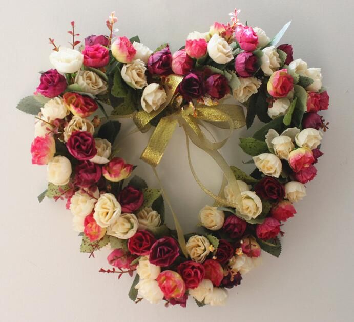 Artificial Heart Shaped Garland Simulation Flower Wreath Wedding Decor