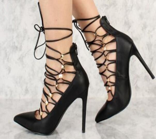 black cross strap heels