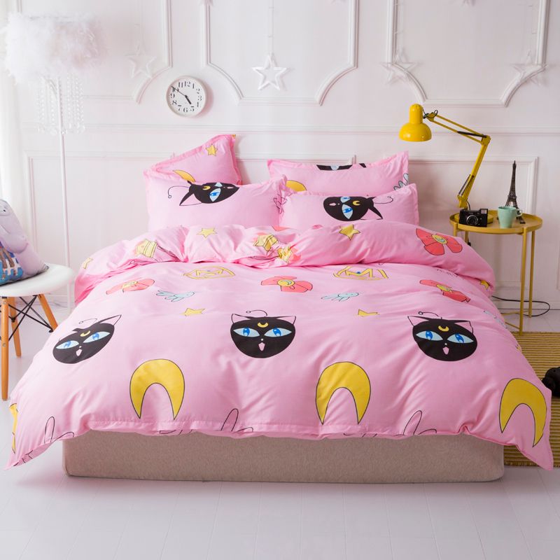 New Home Textile Pink Cartoon Bedding Sets Girl Kid Teenage Linen