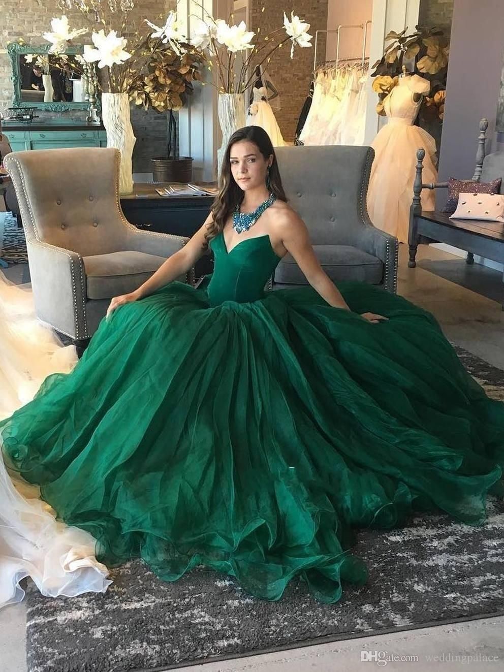Stunning Elegant Princess Party Green Prom Dresses Gown main image 1