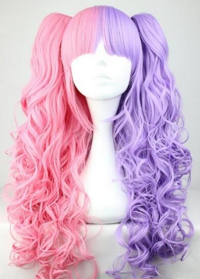 Free Shippin Fashionable Lolita Long Curly Pink Mixed Purple