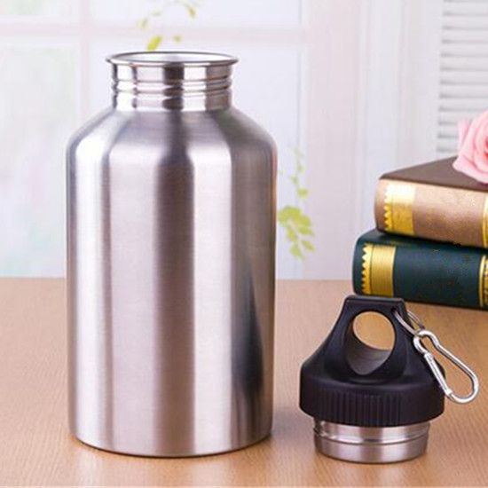 2L Silver Stainless Steel Large Mouth Water Drink Bottle Kettle Cycling