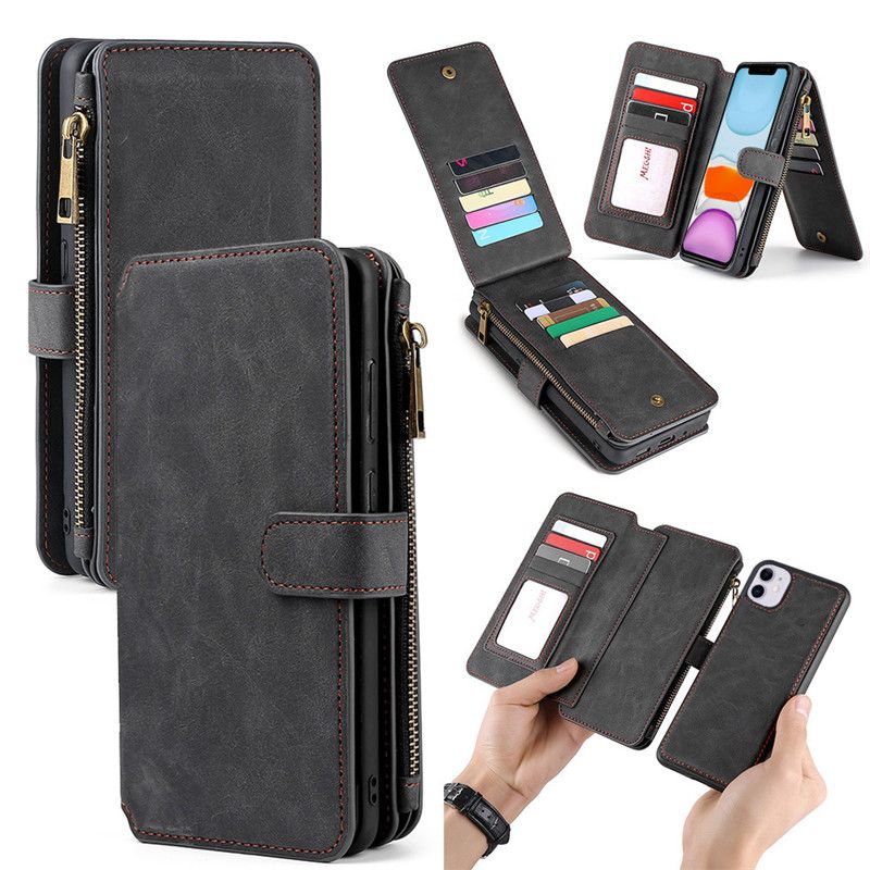 For Iphone 11 Zipper Wallet Case 2 In 1 Detachable Leather