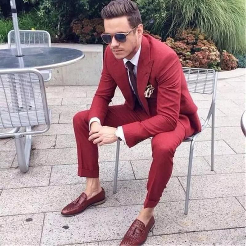 red casual suit