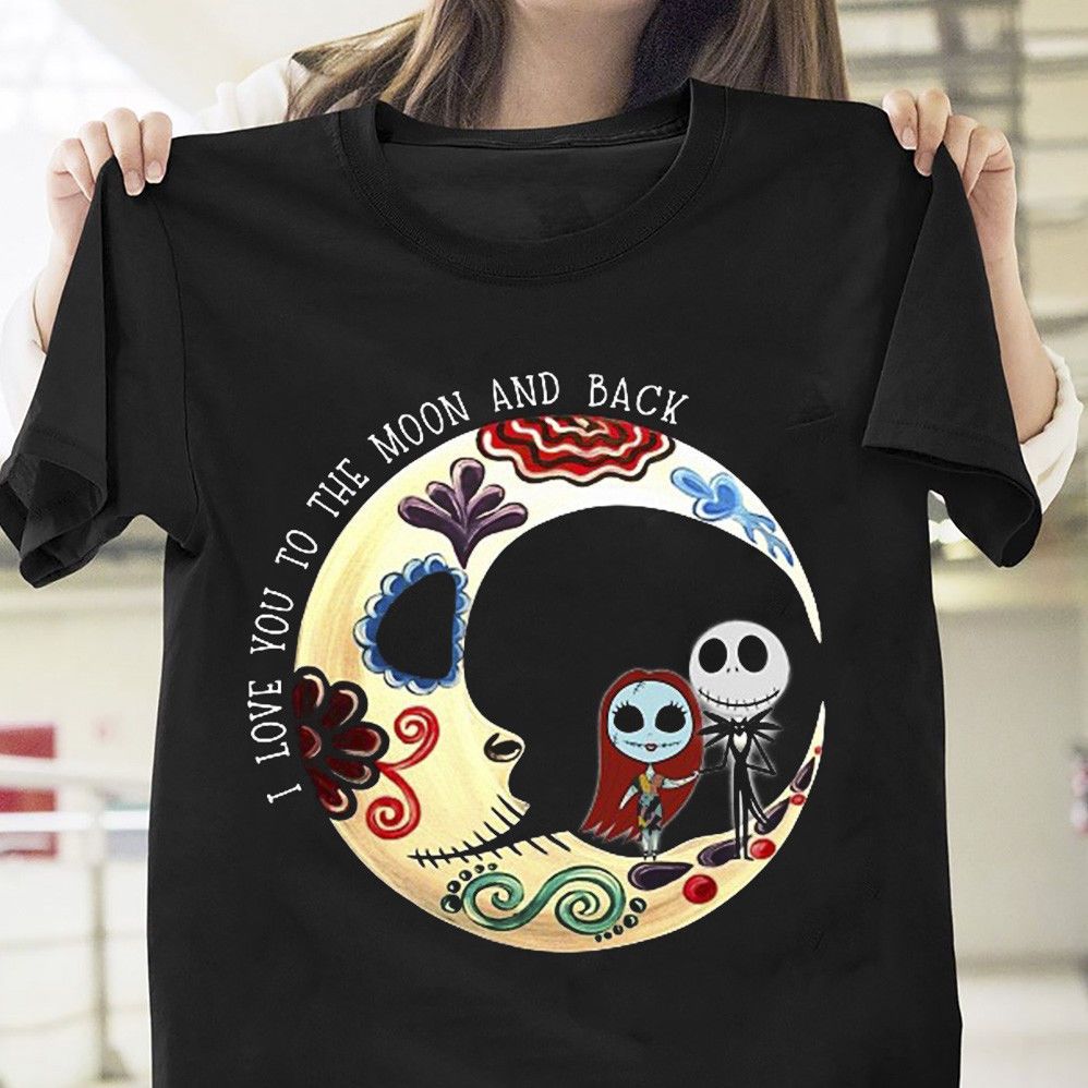 Jack Sally te amo a la luna y la espalda camiseta hombres negros algodón de  dibujos