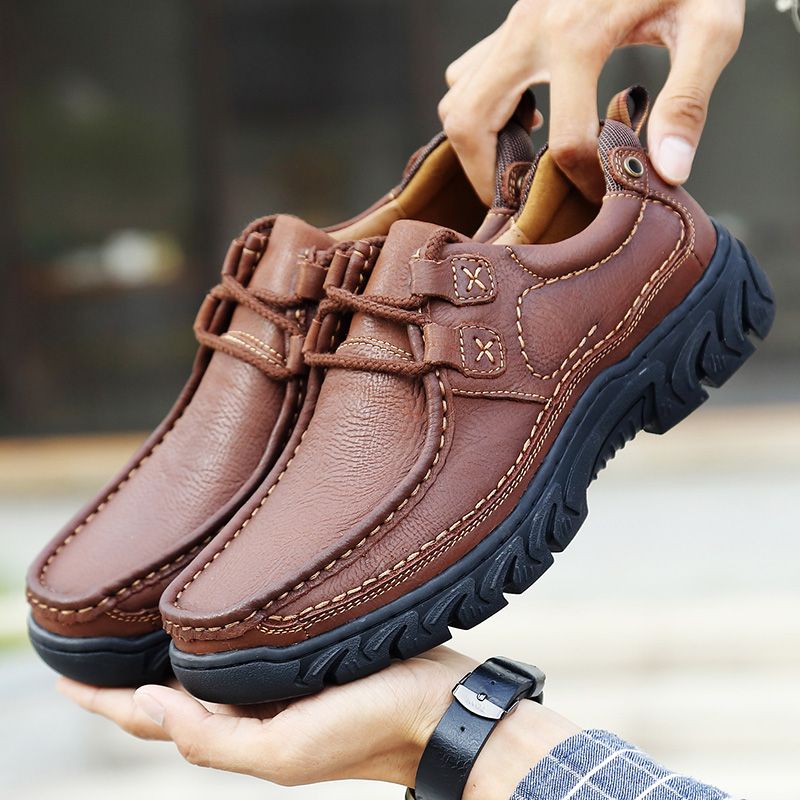 Genuine Leather Shoes Men Footwear Non-Slip Thick Sole Fashion Mens Casual Shoes Male Cowhide
