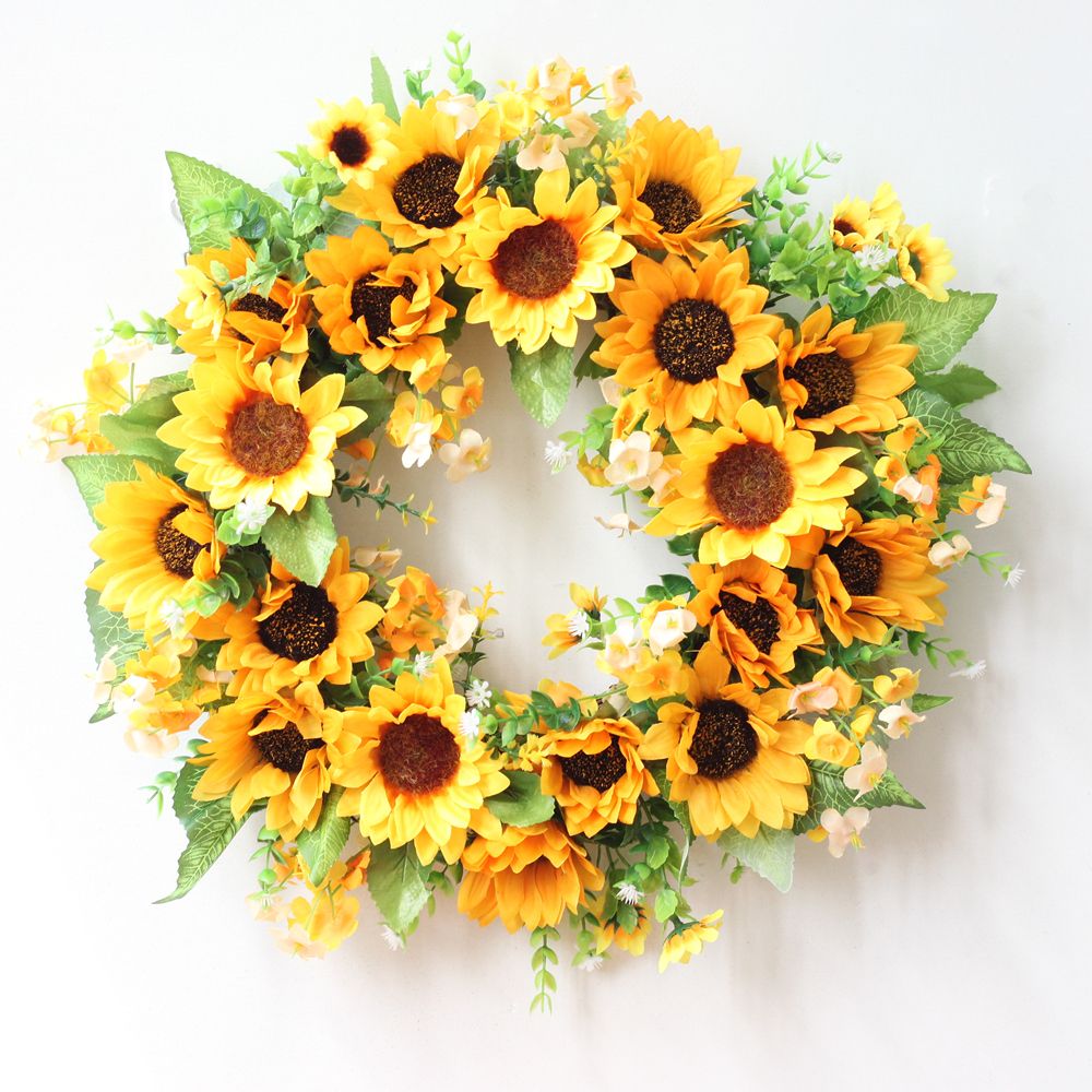 2021 Artificial Sunflowers Wreath Door Hanging Flower Wreath With Yellow Sunflower And Green