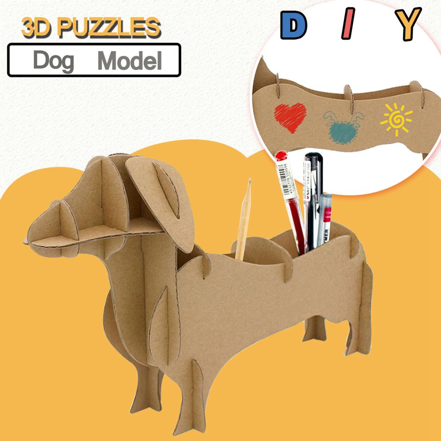 Culo dominar Fracaso Rompecabezas 3D de cartón para niños DIY Ensamblaje de perro lindo Caja de  almacenamiento Modelo de