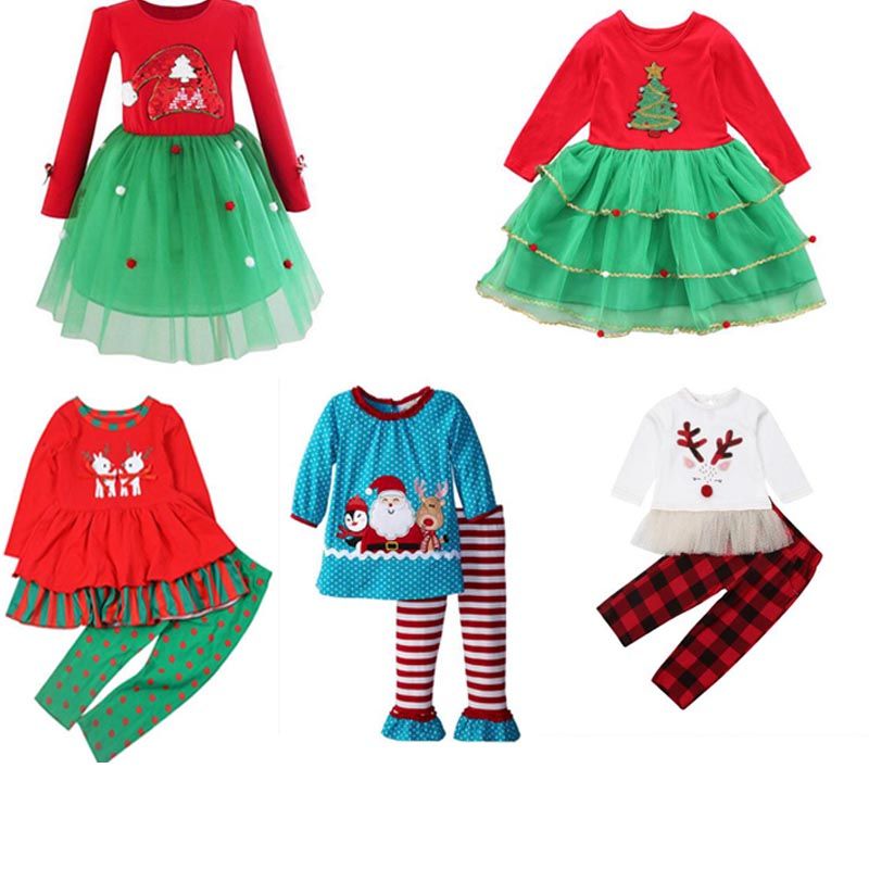 bebé niños girs Conjuntos ropa navideña Niños Manga larga Navidad Snowma Deer Tree set de