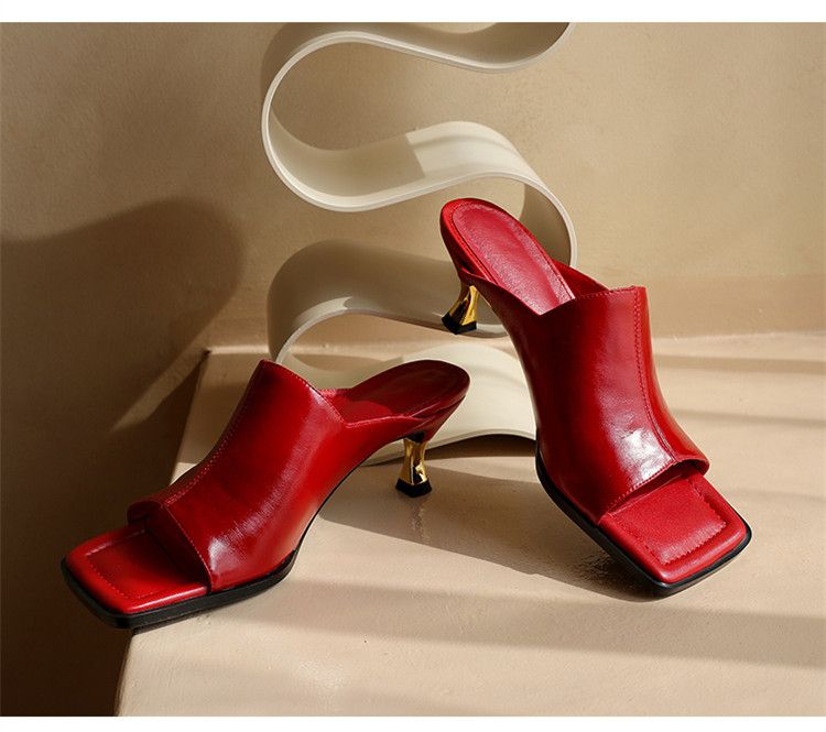 womens red leather mules