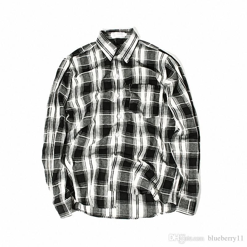 Fashion Black White Plaid Shirt Men 