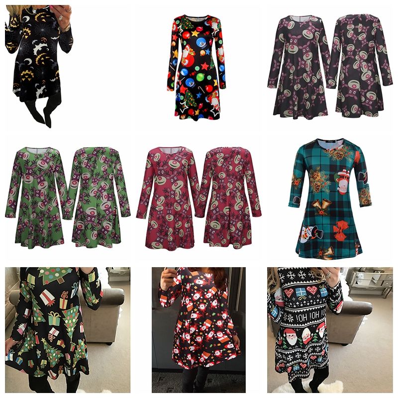 Compre Manga Larga Vestidos De Santa Claus Regalo De Navidad De La Navidad  Vestido Evasé Para Mujeres Niñas Pivotar Ropa Informal Casa Mini Vestido A  10,77 € Del Fullhouse517 | Es.Dhgate.Com