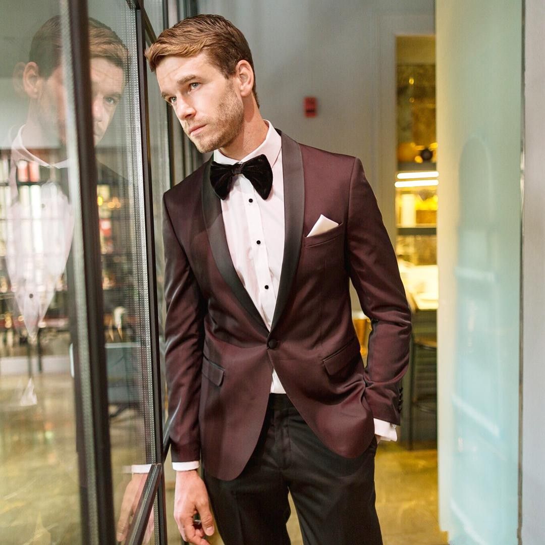burgundy and black tuxedo jacket