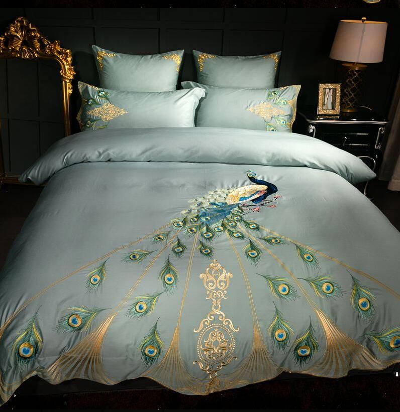 Classic Embroider Peacock Bedding Suit Quilt Cover 4 Pics Duvet