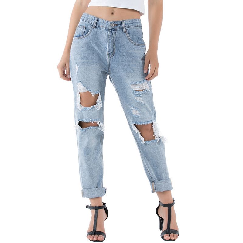 Straight leg ripped jeans womens Clearance
