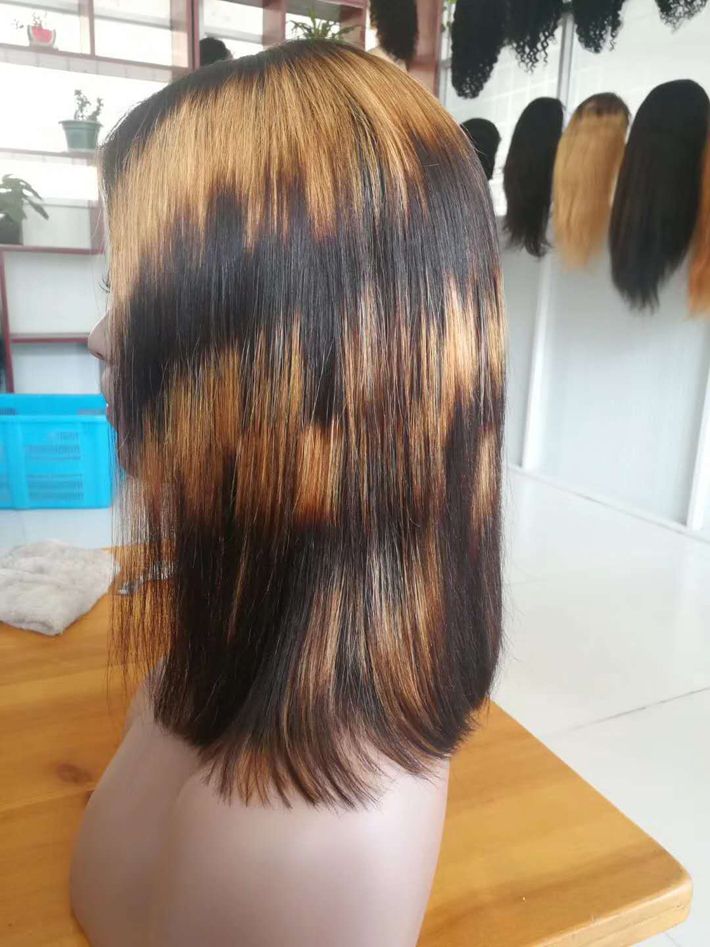 Honey Blonde Ombre Short Bob Wigs Pre Plucked Human Hair Glueless