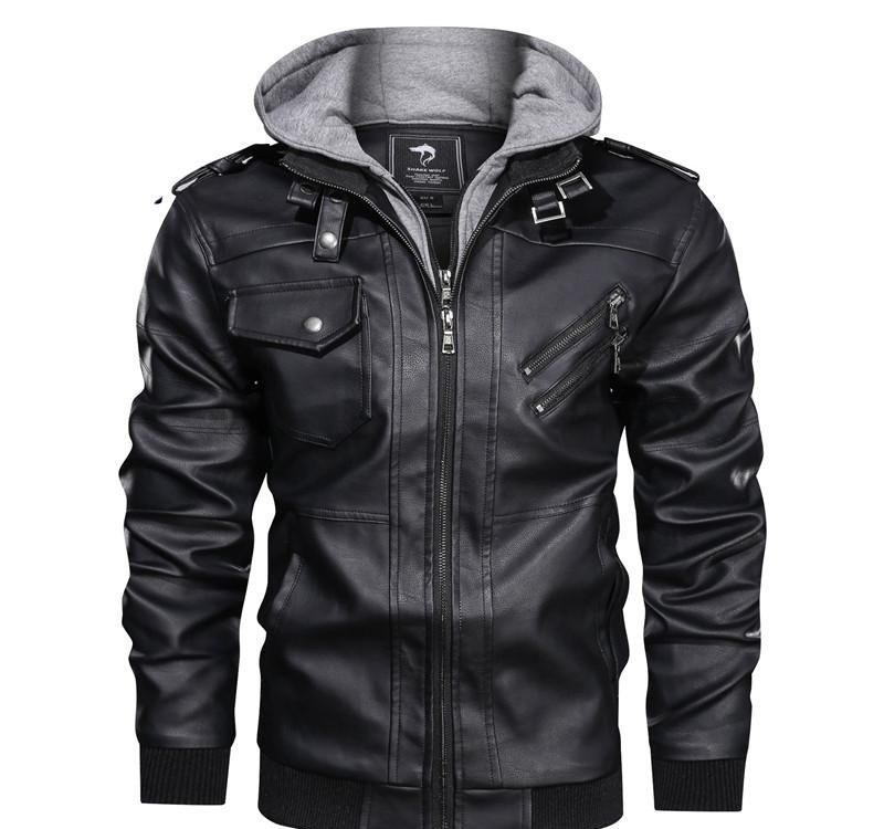 Mens Coat Sale Autumn Winter Casual Zipper Long Sleeve Hooded Leather Jacket