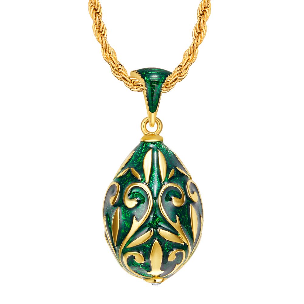 Blau Messing Emaille Handgefertigt Faberge Ei Anhänger Kristall Kette Geschenk