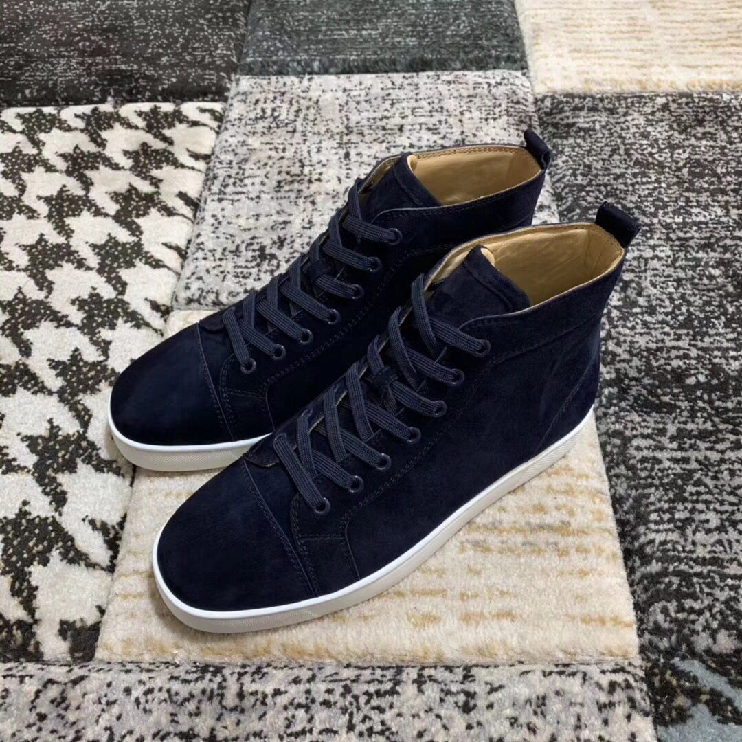 Navy Blue Suede Leather Sneakers Shoes Superior Comfort Red Bottom