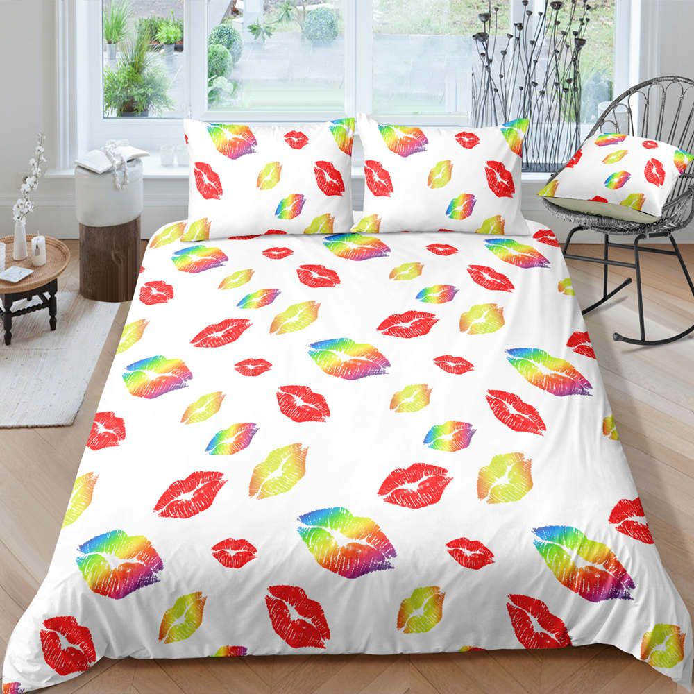 Fashion Bedding Set With Colourful Red Black Sexy Lips 2 Duvet