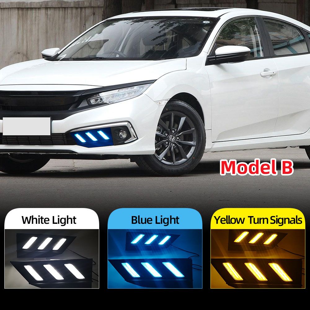 jialaiwo LED DRL Light Dual Color for Honda Civic Si 2019 Fog Lamp Decorative Automotive Lights Exterior Accessories Model B 1 Pair 