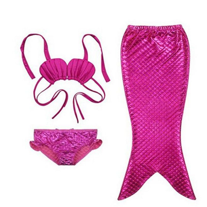 3Pcs Mermaid Tail for Baby Girls Swimming Mermaid Bathing Suits Swimsuit Bikini Set 3-12 Years