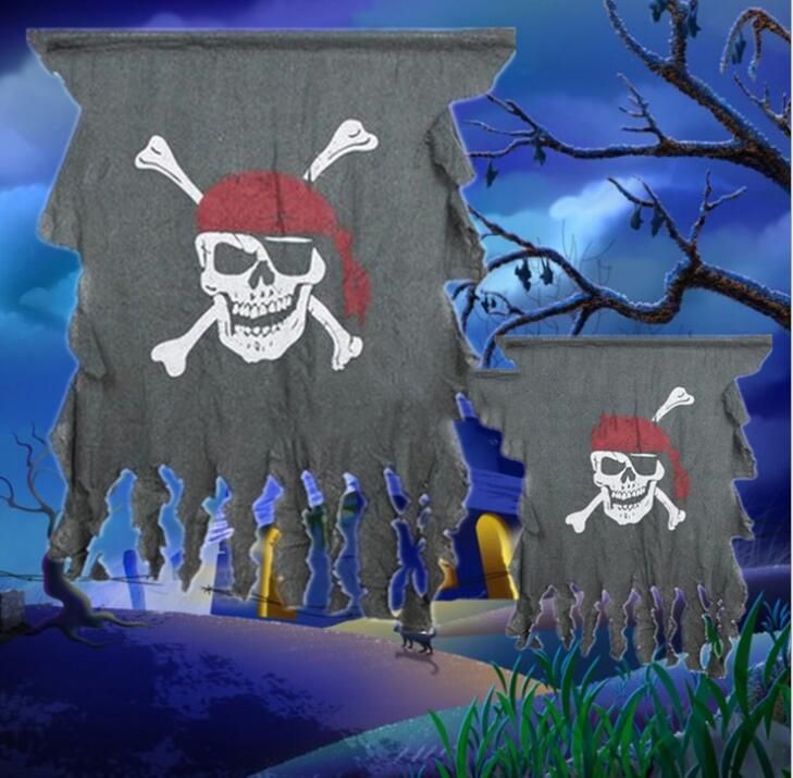Amosfun Bandera Pirata Fiesta de Halloween Bandera de la Mano patrón de Calavera Pirata Creativa Bandera de señal de Mano para Suministros de Fiesta de Halloween 