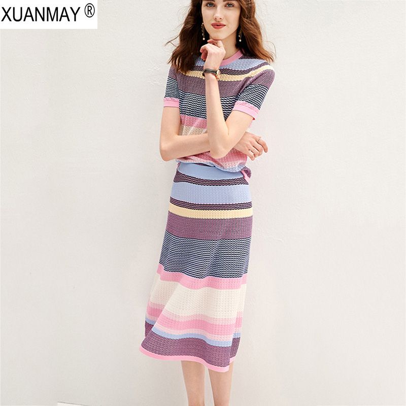 two piece knitted skirt and top