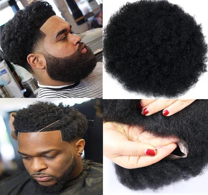 2019 Mens Hairpieces Afro Curl Human Hair Full Lace Toupee Jet