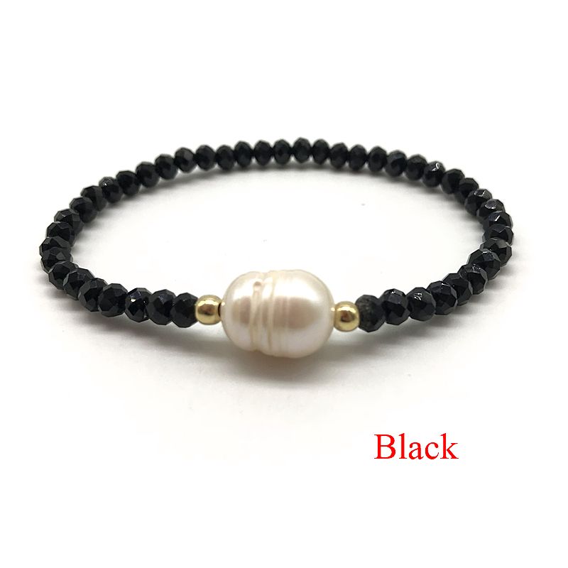 Pulsera De Perlas De Agua Dulce De Cristal Elástico Hecho A Pulsera De Perlas De Agua Dulce De Cristal Elástico Hecho A