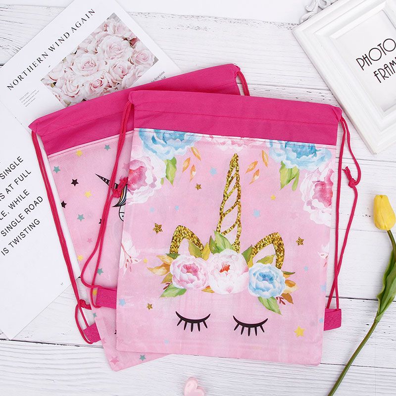 Unicorn Cartoon Non Woven Fabric Drawstring Bags Wedding Baby