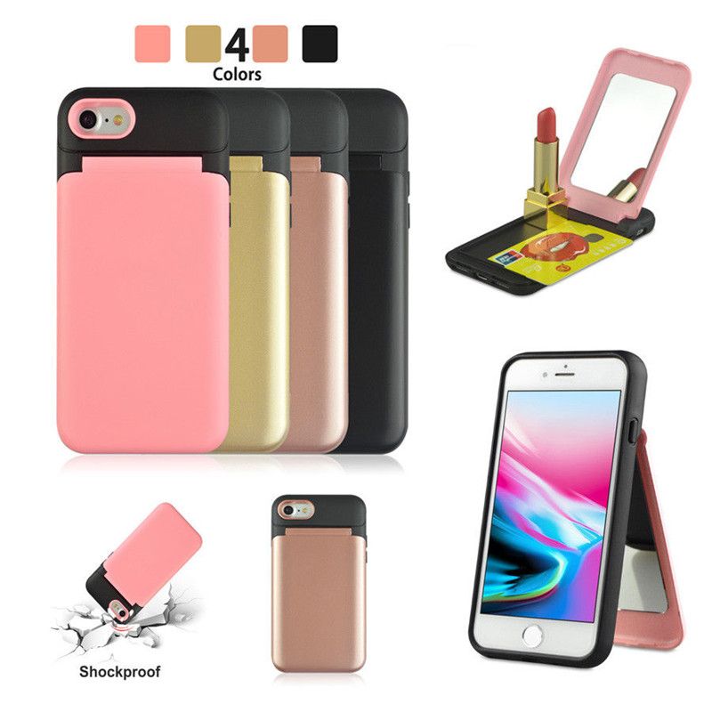 Compre Caso De Luxo Para Iphone 7 8 Capa 7 Plus 8 Plus Slot Para Cartão  Wallet Virar Híbrido À Prova De Choque Case Capa Com Espelho Para Iphone 8  7 Além