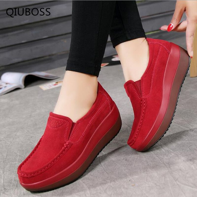 popular maestría sirena QIUBOSS 2018 Zapatos con plataforma plana para mujer Mocasines elegantes de  cuero de gamuza Zapatos sin