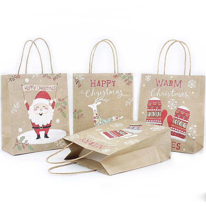 Christmas Paper Gift Bags Santa Sacks Kraft Paper Bag Kids Party
