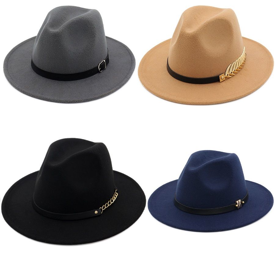 Moda Top Sombreros Para Hombres Mujeres Moda Elegante Feliz Solid Fedora Hat Ancho