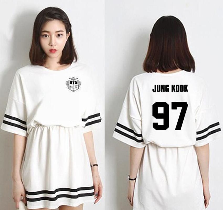 Summer Dress 2018 Korean Fashion Kpop Bts Bangtan Boys Short Sleeve Mini  Dress Women in same