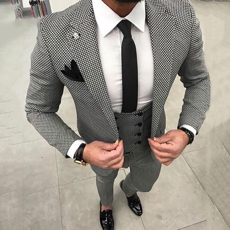 2021 2018 Black And White Damier Check Men Suit For Business Wedding ...