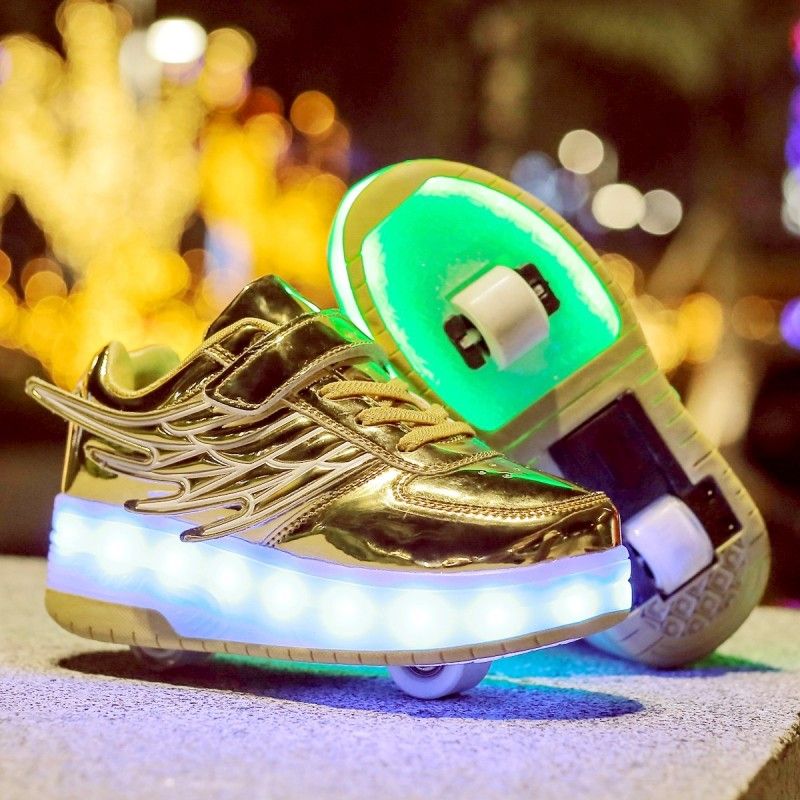 Details about   Two Wheels Luminous Sneakers USB Charging Led Roller Skate Shoes For Children 