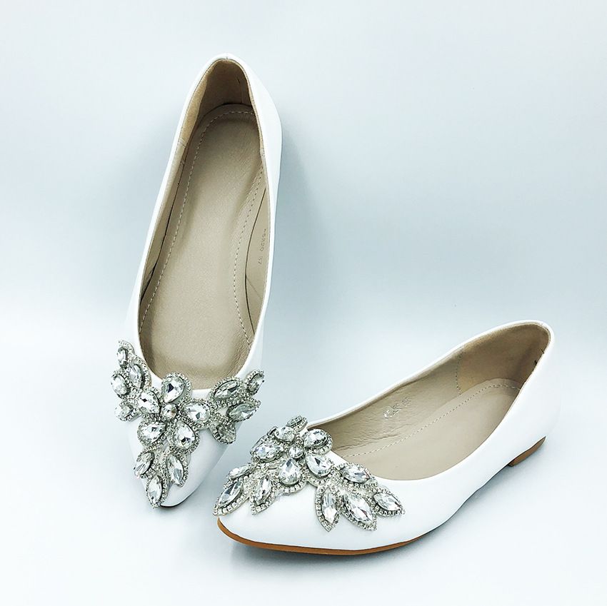 Zapatos blancos para Zapatos puntiagudos blancos para taladrar agua Zapatos planos ocasionales de talla grande