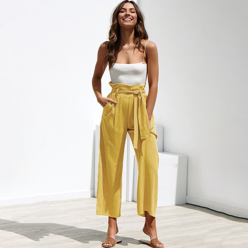 Womens Pants & Capris 2021 Spring Summer Women Fashion Elastic Wide Leg  Bell Bottom Pant Loose Flare Pocket Trousers Ladies Pantalones Para From  Eventswedding, $22.39